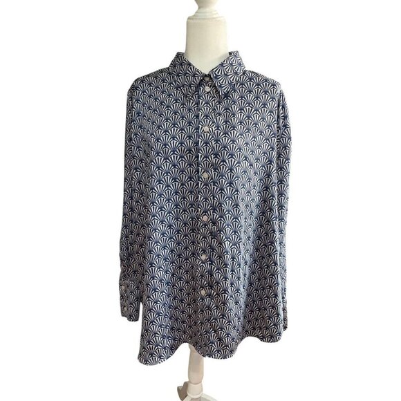 H&M Navy & White Geometric Print Long Sleeve Button-Up Shirt 2XL - Picture 3 of 9